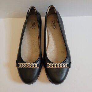 Cliffs By White Mountain Womens Black Faux Leather Chain Ballet Flats Size 8.5